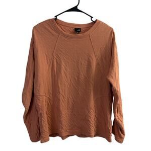 Lisa Bayne Top Womens Medium Salmon Long Sleeve Shirt Pullover Crinkle Cotton US